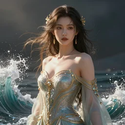 goddess of the waves, 3d, octane rendering, photorealistic