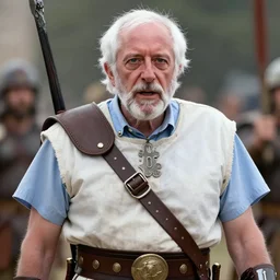 Bernie Sanders dressed as Leonidas, with Leonidas beard, in screenshot from the 300 movie