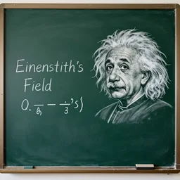 chalkboard with einstein's field equations written out and illustrated in detail