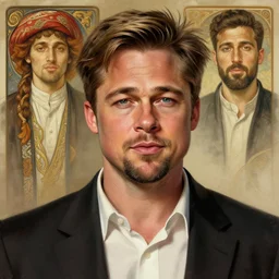 portrait of a! kurdish! bradd pitt, highly detailed, digital painting, artstation, concept art, sharp focus, illustration, art by artgerm and greg rutkowski and alphonse mucha, incredibly detailed, award winning art