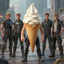 full body anthropomorphic ice cream cone man resembling rob lowe!, fantasy, sci - fi, by charlie bowater, artgerm, ilya kuvshinov, krenz cushart, ruan jia, realism, ultra detailed, 8 k resolution