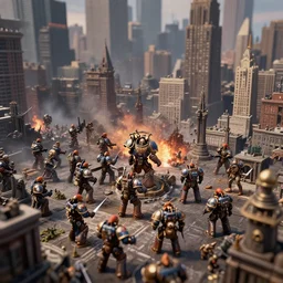 new york city in the style of a warhammer 4 0 k battlefield, tiltshift view