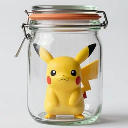 old reallife pokemon in a closed glass jar, close up product photo, 8 k,
