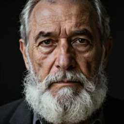 high - resolution image. a portrait of an aged man with a melancholy expression and a 5 wrinkly face and large white beard. dslr camera with a large sensor. deep shadows and highlights. f / 2. 8 or f / 4. iso 1 6 0 0. shutter speed 1 / 6 0 sec. lightroom
