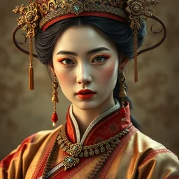 portrait of emma stone dressed as a chinese queen pre - era, hyper detailed, award winning