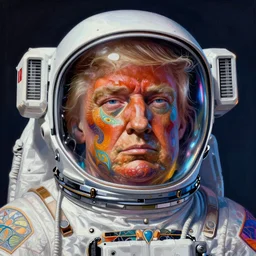 Donald Trump an extremely psychedelic experience, colorful, surreal, dramatic lighting, cosmonaut, LSD, face, detailed, intricate, elegant, highly detailed, digital painting, artstation, concept art, smooth, sharp focus, illustration, art by Sam Spratt, Dan Mumford, Artem Demura and Alphonse Mucha