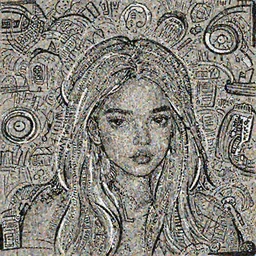 portrait of a girl with long hairs, art by diego andrade, black and white ink