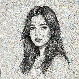 portrait of a girl with long hairs, art by diego andrade, black and white ink