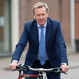 close-up portrait of Dutch prime minister Mark Rutte posing on his bike painted by Tom Chambers