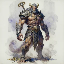 a oil / watercolor painting full body character portrait of the monster fighter who is a half - human / half magical being. in the style of moebius in the style of leonard boyarsky trending on artstation deviantart pinterest detailed realistic hd 8 k high resolution