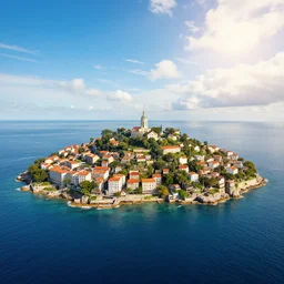 a island with beautiful city on it is very detailed with a sunny sky with beautiful landscape