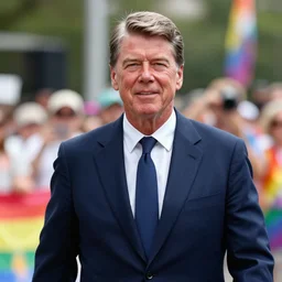 ronald reagan at a pride parade, highly detailed realistic photograph