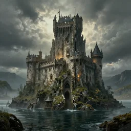 swamp castle on crannog, game of thrones, volumetric lighting, fantasy artwork, very beautiful scenery, very realistic painting effect, hd, hdr, cinematic 4 k wallpaper, 8 k, ultra detailed, high resolution, artstation