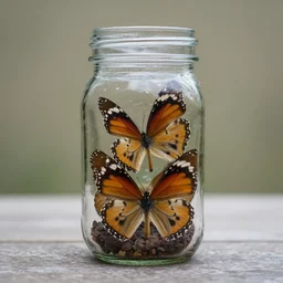mason jar with butterflies inside wide angle