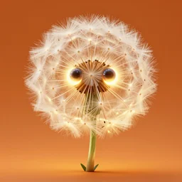 a glowing humanoid figure dandelion monster with large glowing eyes, orange background, highly detailed, digital art, sharp focus, trending on art station, plant, anime art style