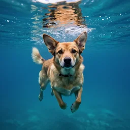 dog underwater photography and light scattering, water refractions turned out impressive imho,