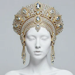 absurdly beautiful, fashionable young woman with clear white skin, wearing a headdress made from diamonds and gold, in the fourth dimension, psychedellic, ayahausca, tryptamine, hyperdetailed illustration by irakli nadar and alexandre ferra, intricate linework, unreal engine 5 highly rendered, global illumination, radiant light, detailed and intricate environment