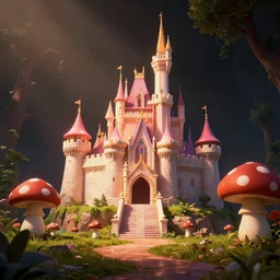 peach's castle liminal space, mushroom kingdom, high contrast, rembrandt lighting, hyperion render, ray - tracing, trending on artstation, 4 k