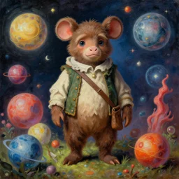classic oil painting, 🤡 as a dnd character, surrounded by vibrant celestial objects, cottagecore, highly detailed, graphic design, digital illustration, concept art, smooth, sharp focus, art by tim hildebrandt, and greg hildebrandt