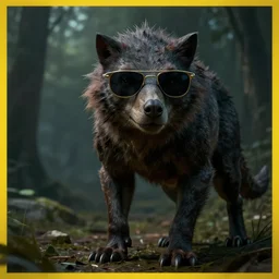 a deathclaw wearing sunglasses!!, grim lighting, directed by dennis villeneuve, national geographic, award winning, concept art, artstation, unreal engine, game screenshot