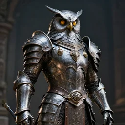 warrior with metal owl armour , highly detailed, dramatic lighting, cinematic, 4k