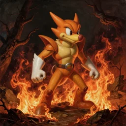 falco lombardi from starfox, burning in hell. by fransisco goya