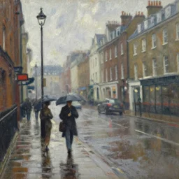 a beautiful painting of rainy victorian london by jan bogaerts and asher brown durand, brushstrokes, brushstroke - laden, featured on artstation