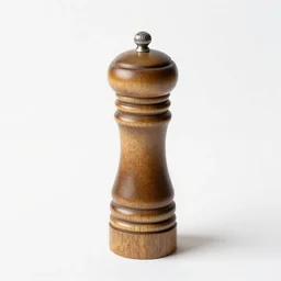 miniature pepper mill, high detail macro photography, isolated on a pure white background, centered, entire object in frame, sharp focus, soft studio lighting