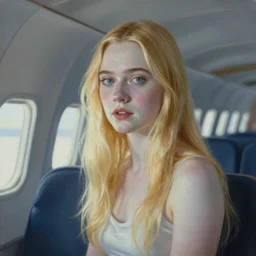 Painting of Elle Fanning in the planes of Oblivion, long blonde hair, delicate, pale milky white porcelain skin, by Edward Hopper. 8K. Extremely detailed.