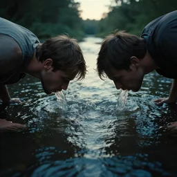 we drink from the river,, symmetric, dynamics lighting, cinematic,