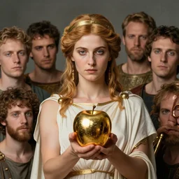 eris, greek goddess of chaos, holding an reflective gold!!! metal apple, goddess of chaos, in the trojan war, mk 1 1 by carl spitzweg, ismail inceoglu, vdragan bibin, hans thoma, greg rutkowski, alexandros pyromallis, perfect face, sharply focused, sharply detailed, centered, rule of thirds, realistic shading