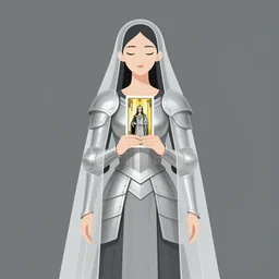a portrait of the solarpunk high priestess, draped in transparent cloth, silver armor, flat colors, tarot, minimal, swirly, bust by alphonse mucha, decorative art nouveau border, astrophotography, vast cosmos, detailed book illustration, trending on artstation