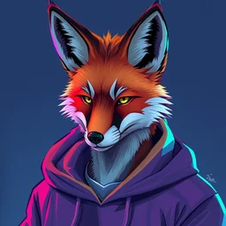 portrait of a cool and stylish anthropomorphic anthro male fox fursona, wearing a hoodie, vibrant colors, trending on artstation, exquisite professional art, glitchy vaporwave art style