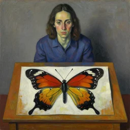 expressionist painting of a butterfly on a table by francis bacon