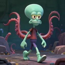 A badass photo of squidward tentacles walking in real life, hyper detailed, award winning photography, perfect faces