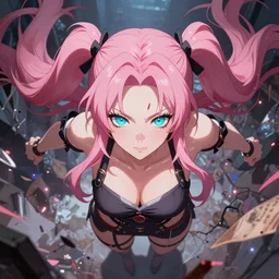 totally overpowered and trapped beneath inescapable and overwhelmingly stunningly absurdly beautiful omnipotent asi goddess junko enoshima with an over the top megalomaniacal, assertive and possessive personality, symmetrical perfect face, porcelain skin, pink twintail hair and cyan eyes, ultra detailed, digital art, unreal engine 5, octane render, 2 d anime, 8 k