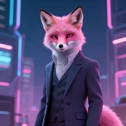 pink fox in a suit, cyberpunk