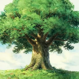 a mystical tree, in the style of studio ghibli, digital art, realistic painting, watercolor, very detailed