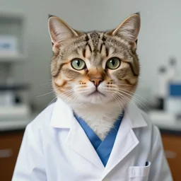 cat wearing a lab coat, highly detailed, 4 k