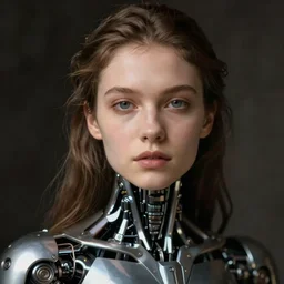 close - up portrait of beautiful young woman with cybernetic dress, art by rembrandt van rijn