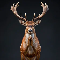 anthropomorphic deer praying, digital art, very coherent symmetrical artwork, cinematic, hyper realism, high detail, 8 k, vibrant colors, high contrast