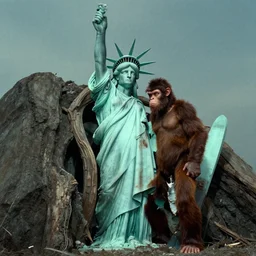 film still of Christian Bale as George Taylor!!!!! at the buried statue of liberty in Planet of the Apes 1968
