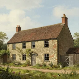 a beautiful detailed illustration of cottage industrial architecture abandoned building by john constable, tron, archdaily, wallpaper, highly detailed, trending on artstation.