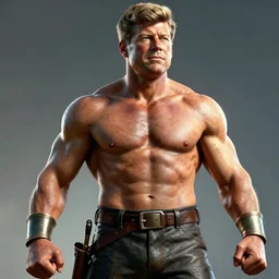 john f kennedy as an amazon warrior, muscles, muscles, 4 k, octane render, volumetric lighting, unreal engine, raytacing