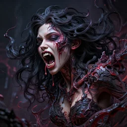 digital art of a woman being swallowed by darkness, 3d render, intricate detail, vibrant