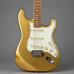 “fender Stratocaster made from solid gold, symmetrical, beautiful, golden ratio, DSLR product photo”