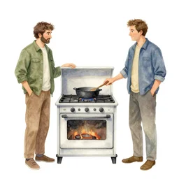 one stove, ricardo robles, marco turini, watercolor, ilustration, blank background