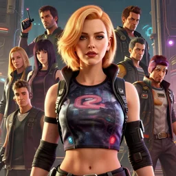 highly detailed upper body portrait christina hendricks wearing a croptop cyberpunk clothed in gta v, stephen bliss, unreal engine, fantasy art by greg rutkowski, loish, rhads, ferdinand knab, makoto shinkai and lois van baarle, ilya kuvshinov, rossdraws, tom bagshaw, global illumination, radiant light, detailed and intricate environment
