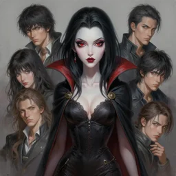 concept art of a cute female vampire, highly detailed painting by dustin nguyen, akihiko yoshida, greg tocchini, greg rutkowski, cliff chiang, 4 k resolution, trending on artstation, 8 k