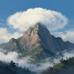 Mountain, cloud ring at the tip, large, beautiful painting, digital art, illustration 4